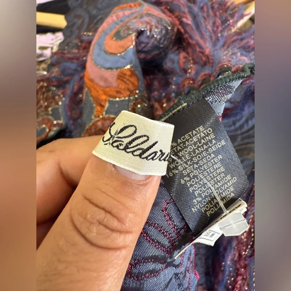 Saldarini Paisley Fringe Wrap Scarf in Navy, Burgundy & Rust